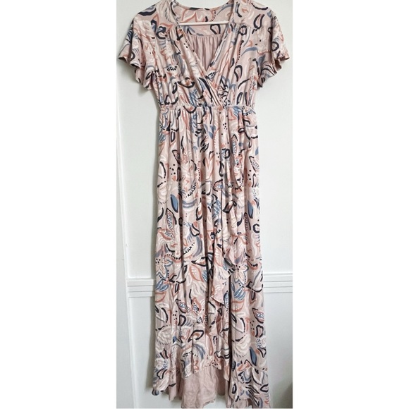 Isabel Materniry • Light Pink Blue Paisley Ruffle Faux Wear Maxi Dress - Picture 2 of 9